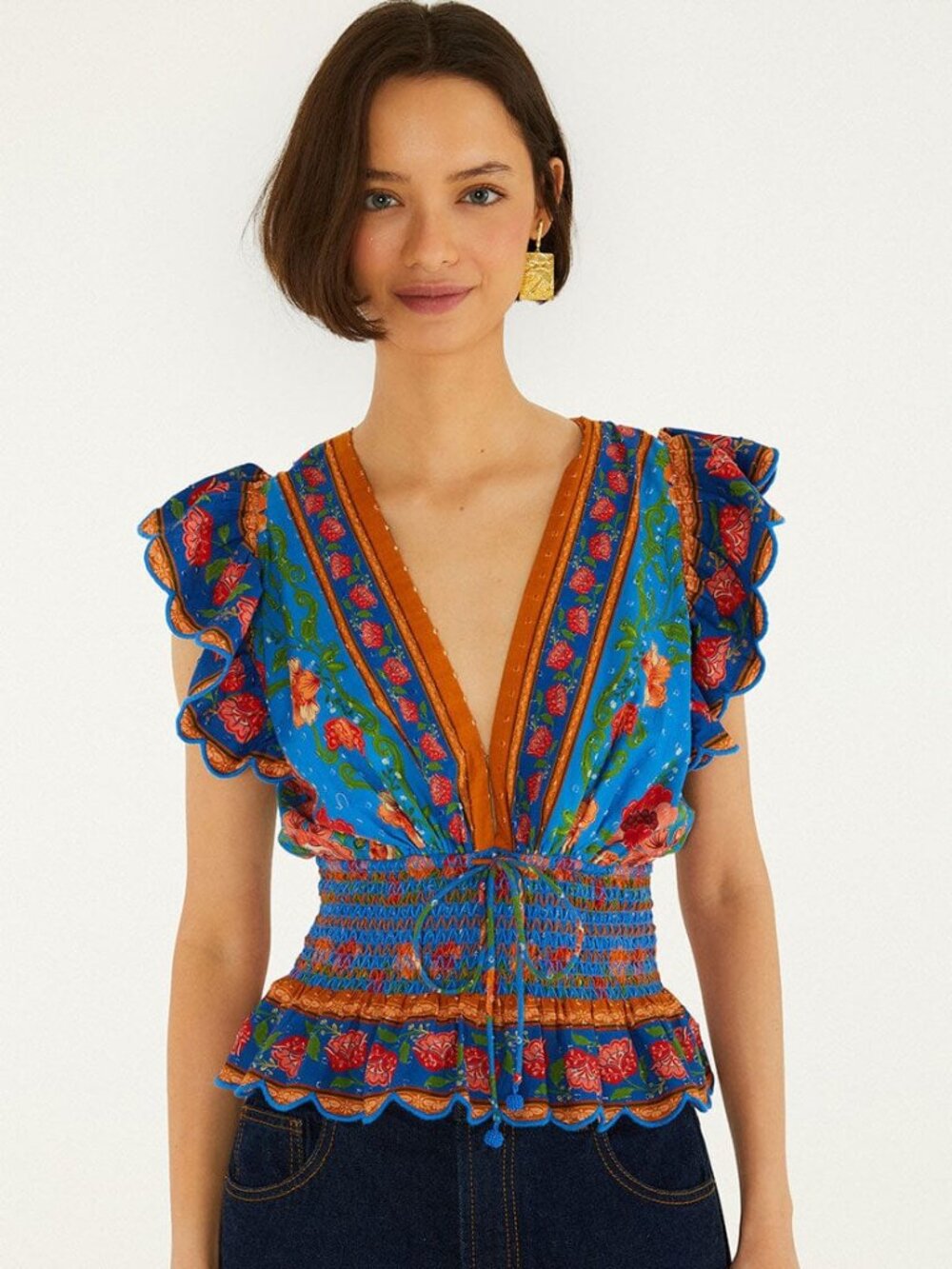 NWT, Bright Blue Rococo Flowers Blouse, Size M